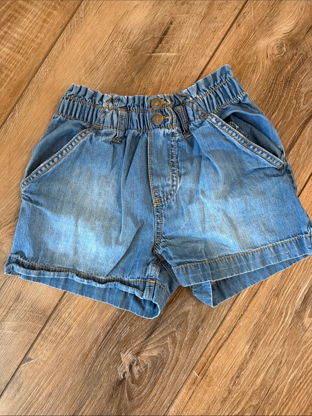 Hudson Kids Girls Size 7 Paperbag Chambray Denim Shorts Elastic Waist